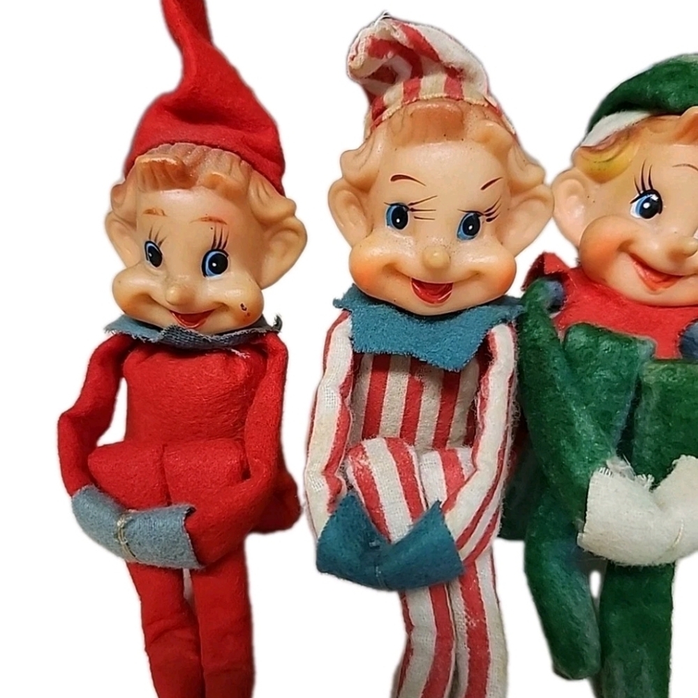 🎈SOLD🎈Vtg Set 4 Knee Hugger Pixie Elf 12" Christmas Ornaments Shelf Sitters - Picture 2 of 13